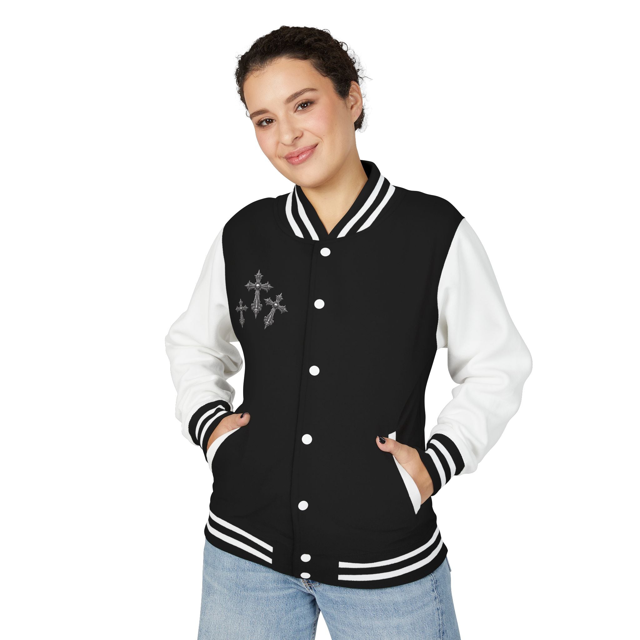 Letterman Jacket — Gothic Cross Emblem Varsity Jacket